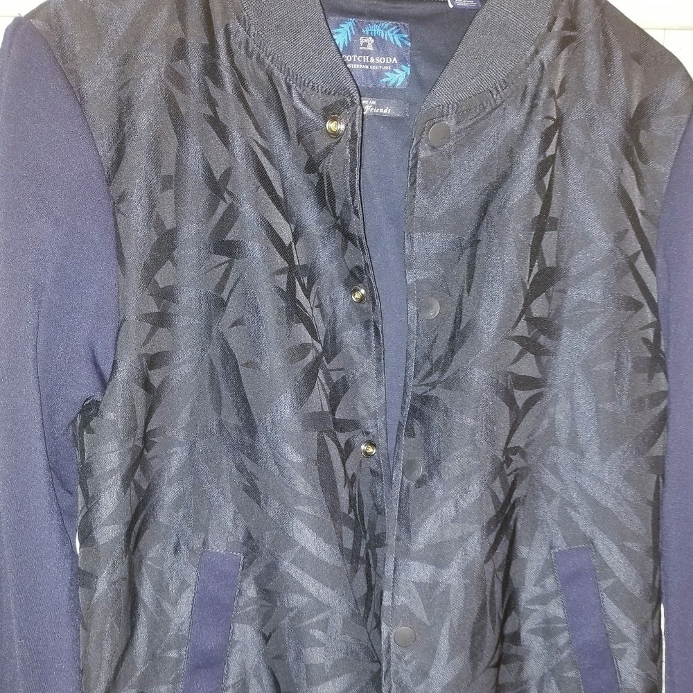 Scotch & Soda Bomber Jacket Men's M Jaquard Amsterdam Couture Varsity Navy Black - Picture 3 of 11